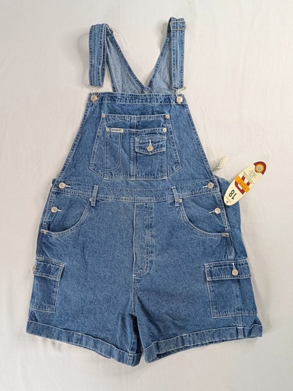 VTG Denim Multi Cargo Pocket Overalls Shorts NEW